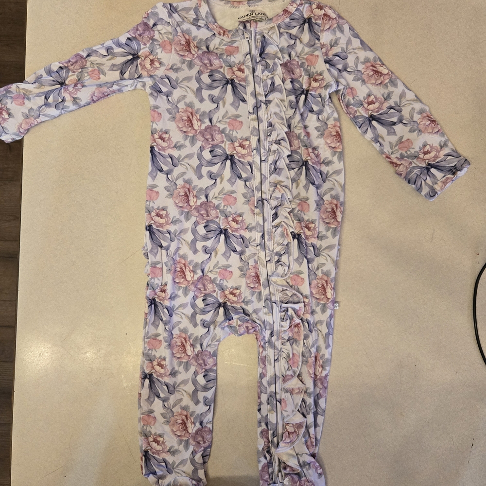 Caden Lane Pink and Purple Floral Footie